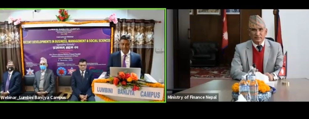 लुम्बिनी वाणिज्य क्याम्पसमा इन्टरनेसनल वेबिनार,अर्थमन्त्री पौडेलको सम्बोधन