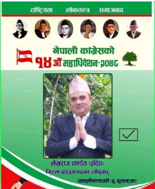 स्याङ्गजा जिल्ला सदस्यमा कांग्रेस नेता लेखराज पाण्डेयको उम्मेदवारी