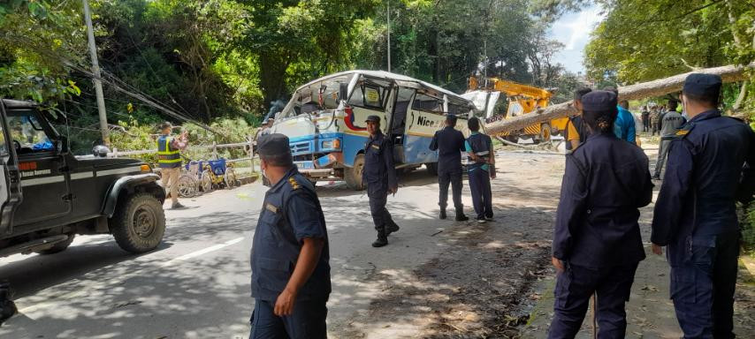 रुख ढलेर बस र स्कुटरलाई च्याप्दा ३ जनाको मृत्यु